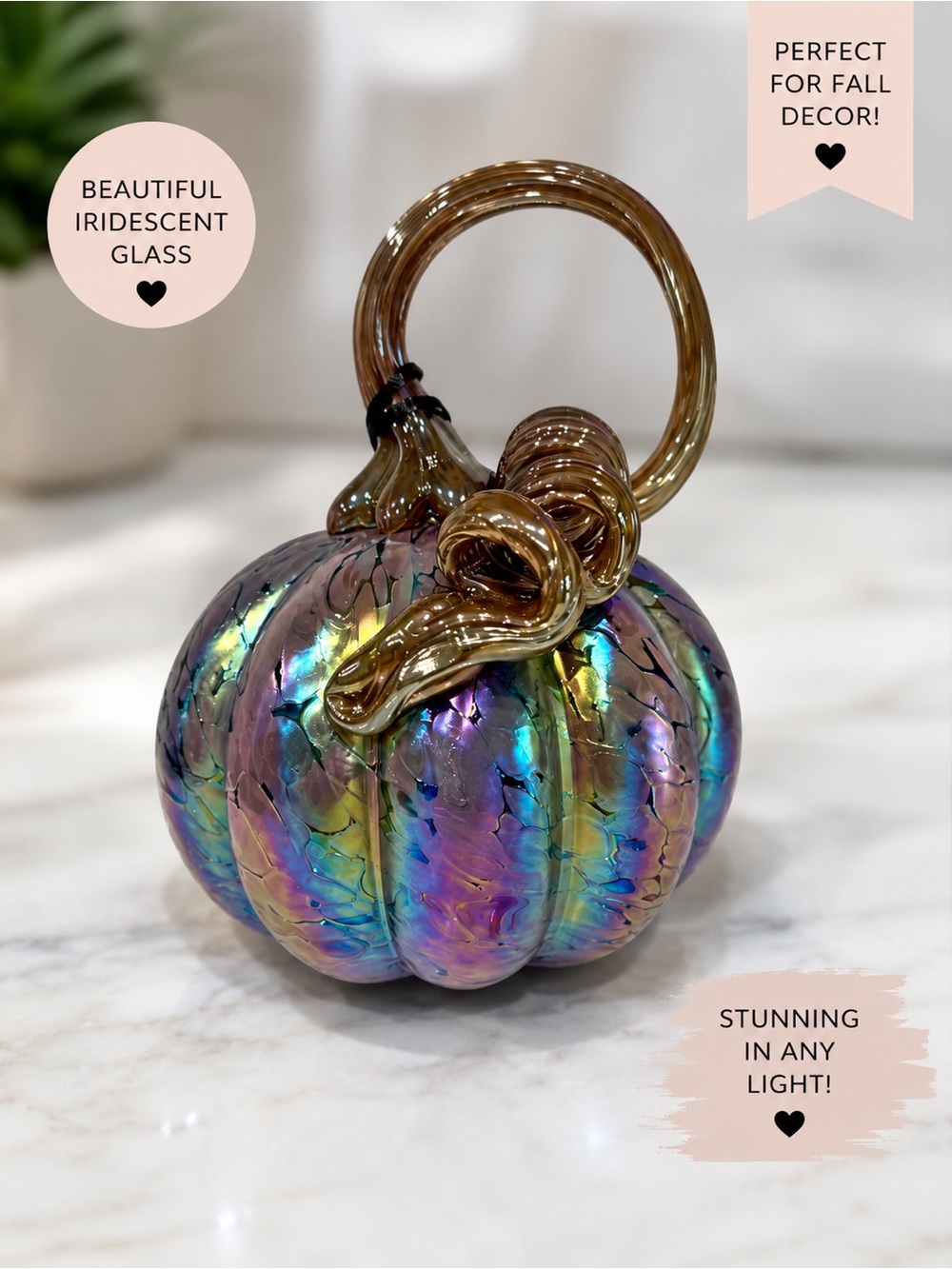 Tahari Iridescent Glass Pumpkin Accent in Blue-Purple Green Sheen